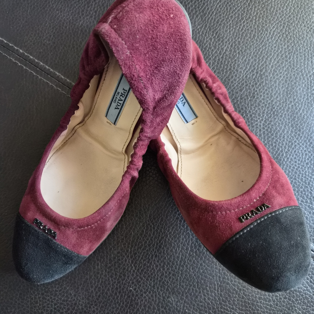 Prada Burgundy and Black Suede Loafers